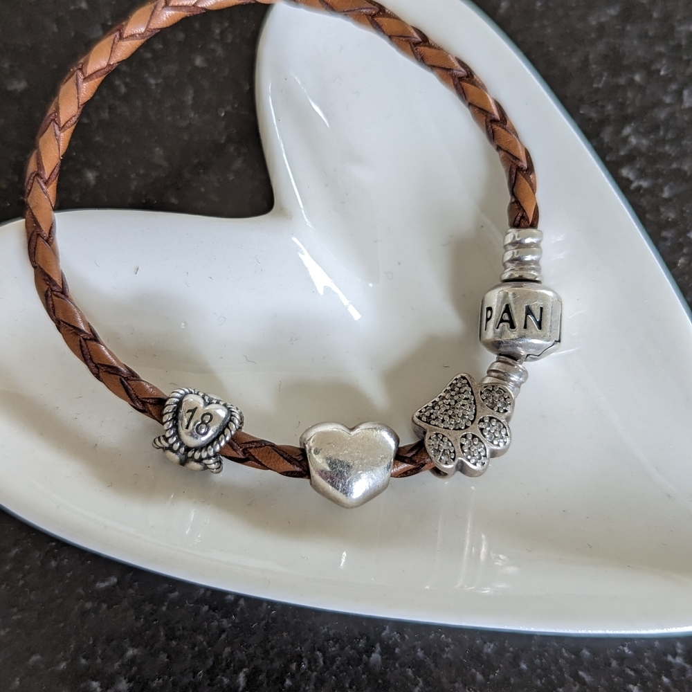 Authentic Pandora Leather Charm Bracelet